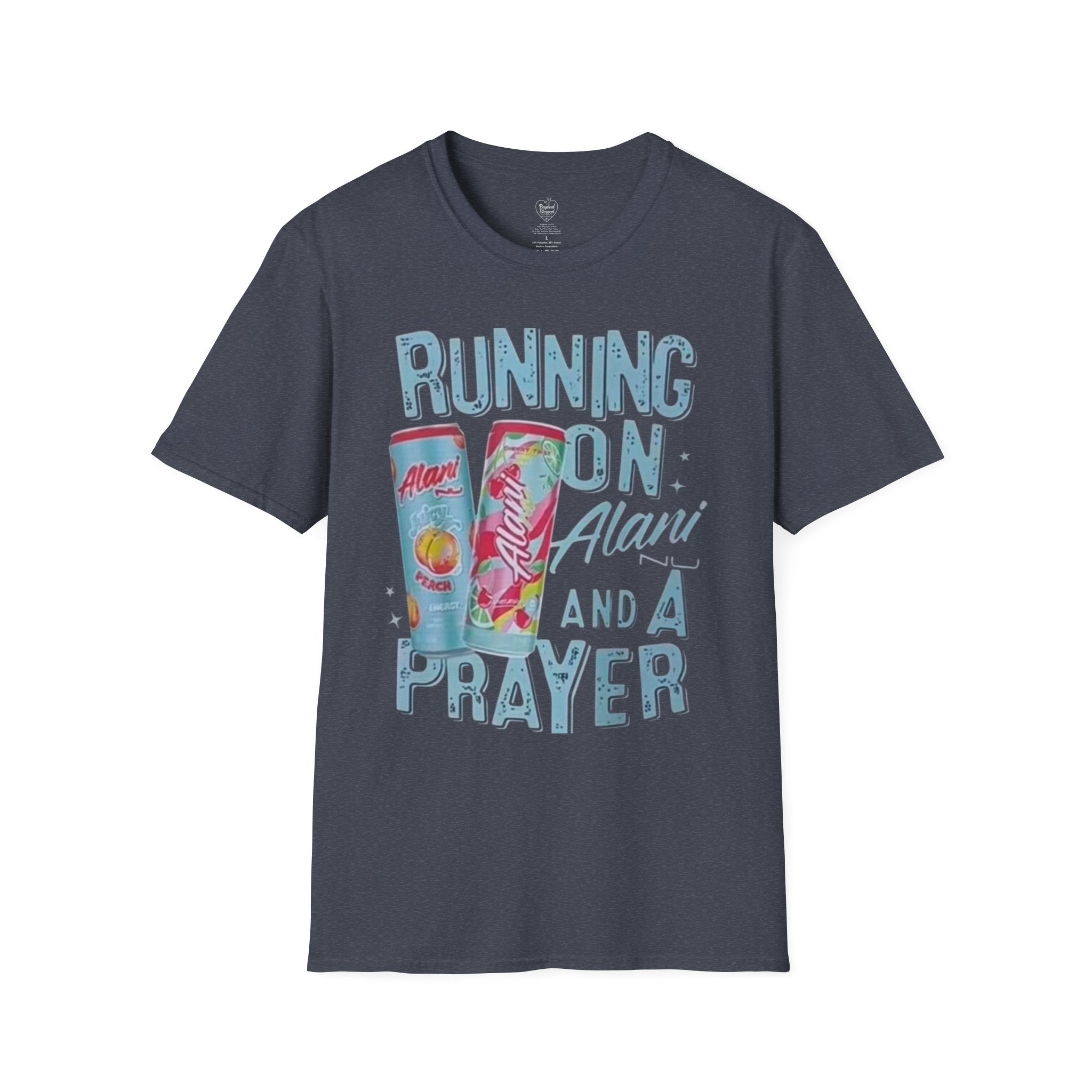 Christian T-Shirt — "Running on an Alani and a Prayer" Heather Navy