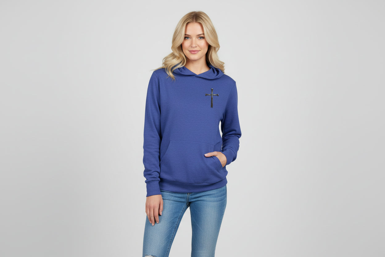 Faith Over Fear Hoodie Tee — Christian Cross Long Sleeve Hoodie Tee Heather True Royal