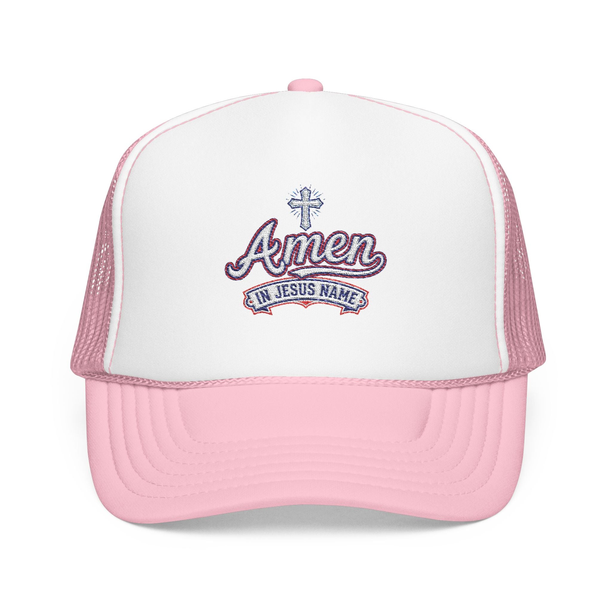 Amen 'In Jesus Name' Embroidered Trucker Hat — Atlanta A. Snapback