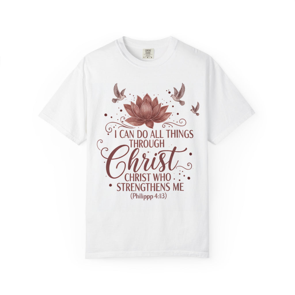 Feminine Floral “I Can Do All Things Through Christ” Christian Tee White