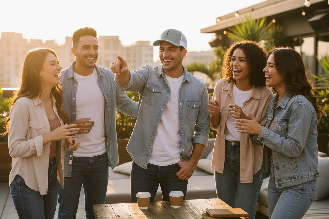 Nail Cross Embroidered Trucker Hat — Christian Snapback Cap One size Heather Grey White