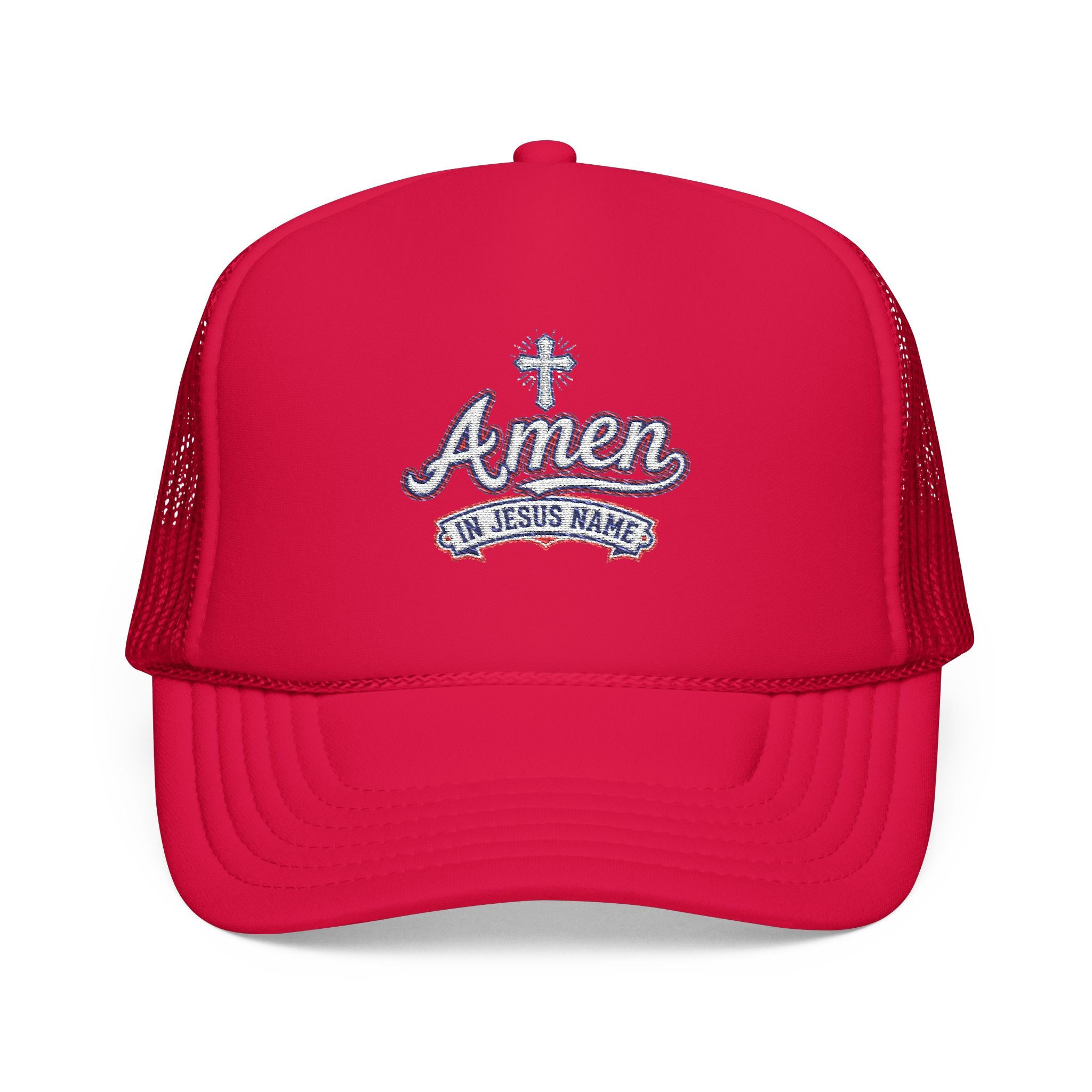 Amen 'In Jesus Name' Embroidered Trucker Hat — Atlanta A. Snapback