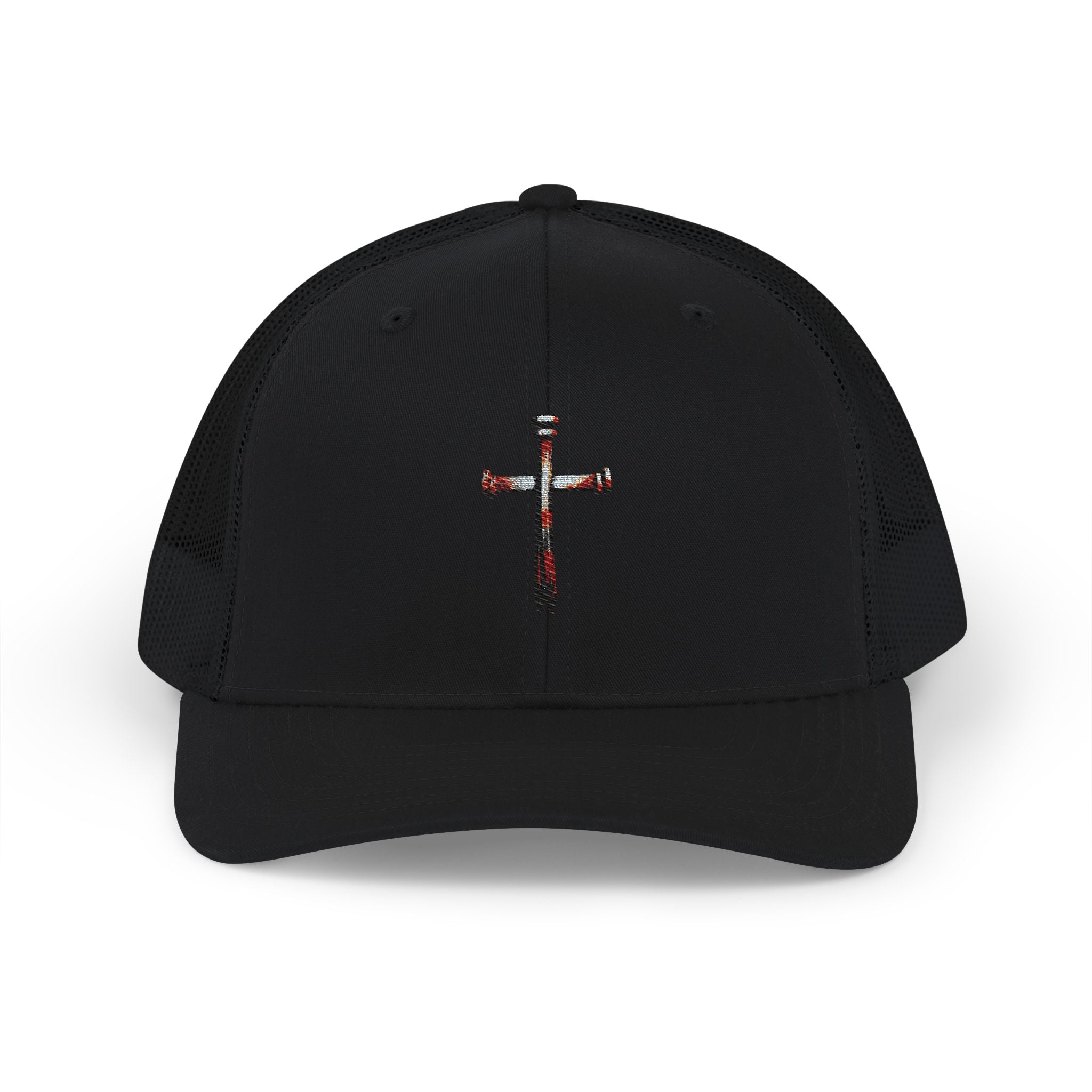 Nail Cross Embroidered Trucker Hat — Christian Snapback Cap One size Black