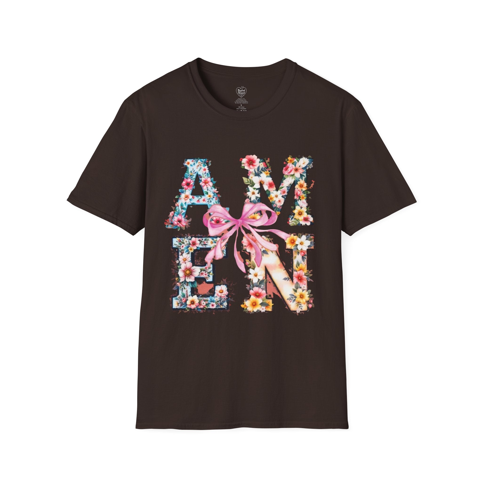 Amen Patchwork Flower Jesus T-Shirt Dark Chocolate