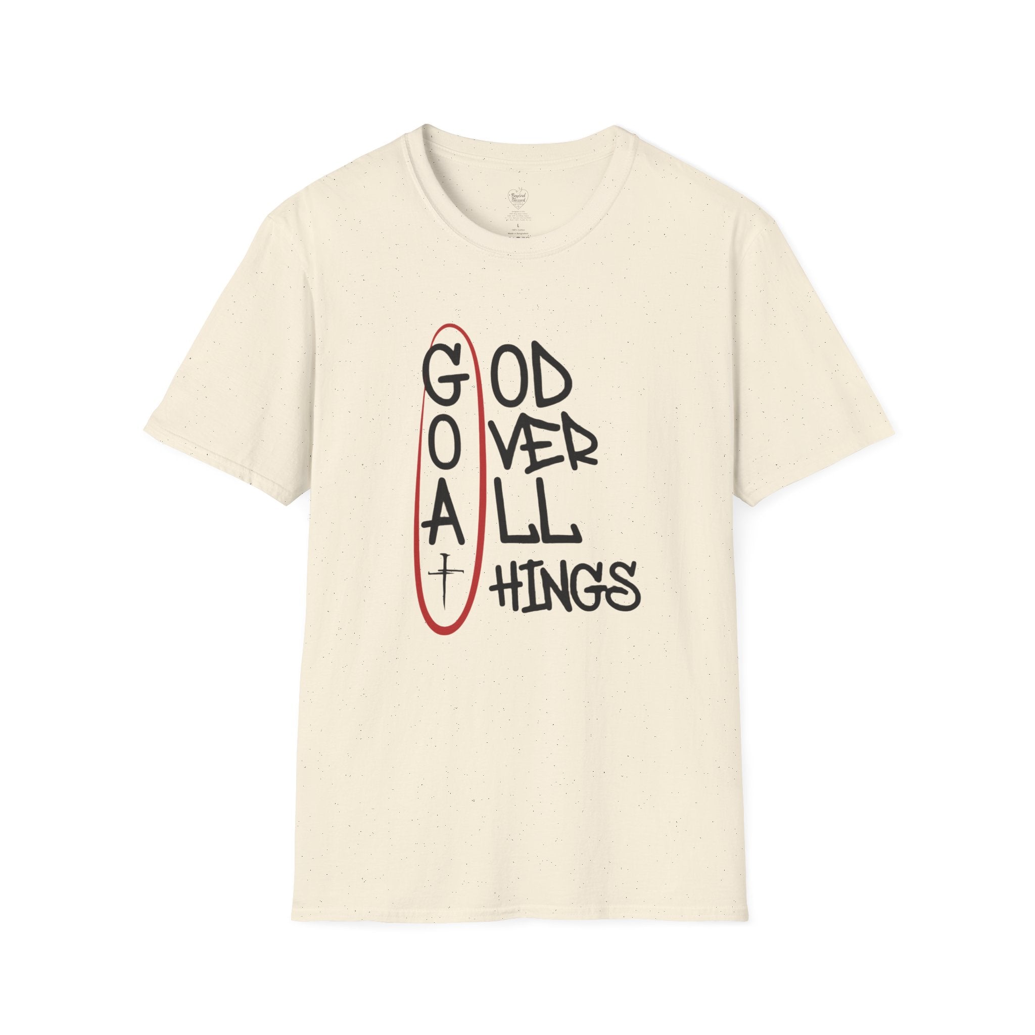 God Over All Things Christian T-Shirt — Goat Design 3 Natural