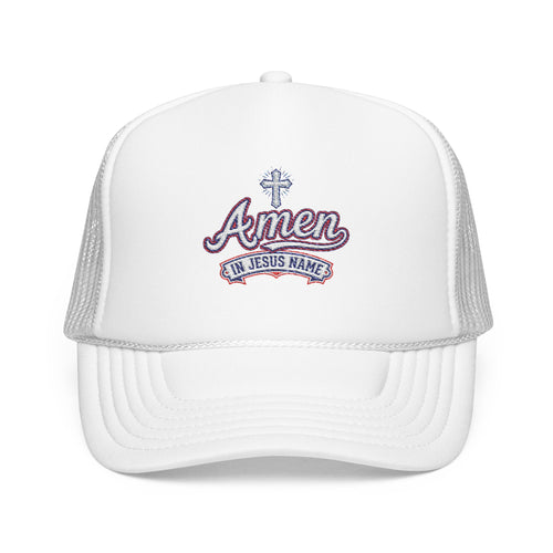 Amen 'In Jesus Name' Embroidered Trucker Hat — Atlanta A. Snapback