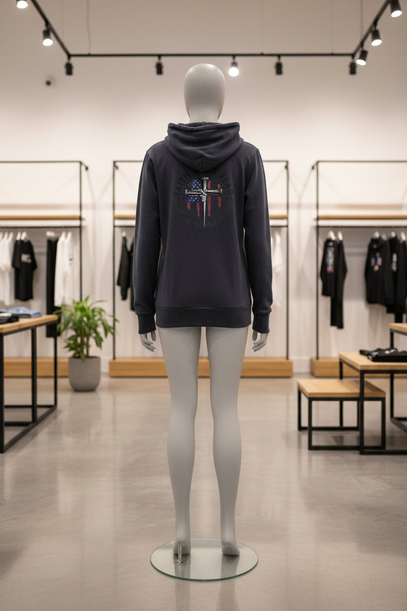 Faith Over Fear Hoodie Tee — Christian Cross Long Sleeve Hoodie Tee