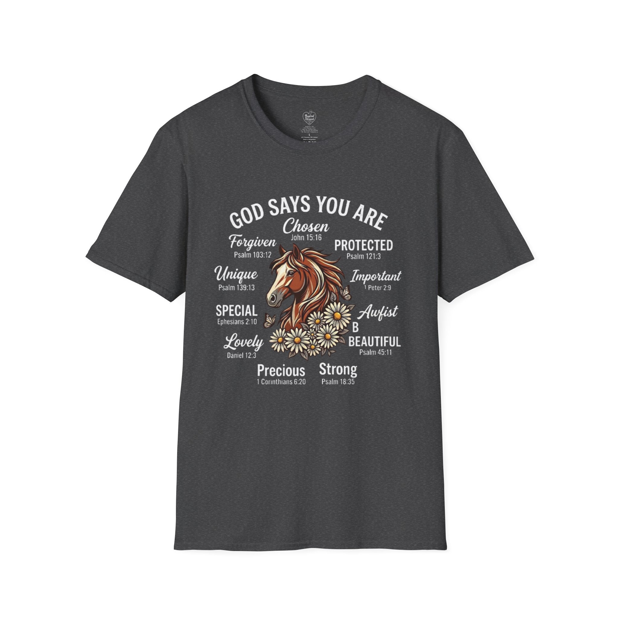 Christian T-Shirt — "God Says You Are" Inspirational Faith Tee Dark Heather