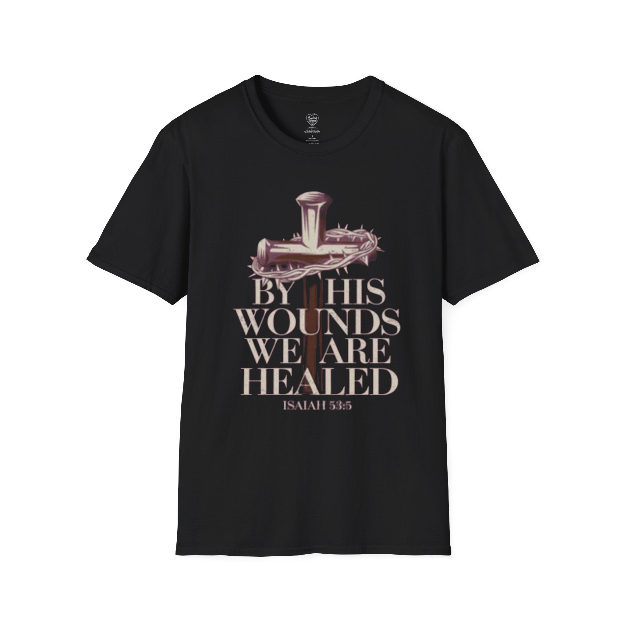 Isaiah 'By His Wounds We Are Healed' Cross T-Shirt Black