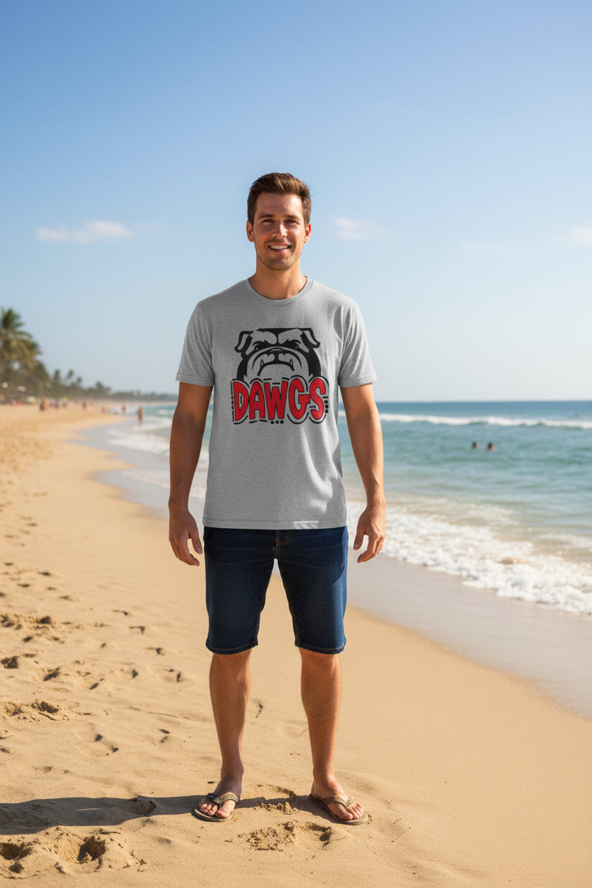 Dawgs Bulldog T-Shirt — Retro Red & Black Team Spirit Tee Sport Grey