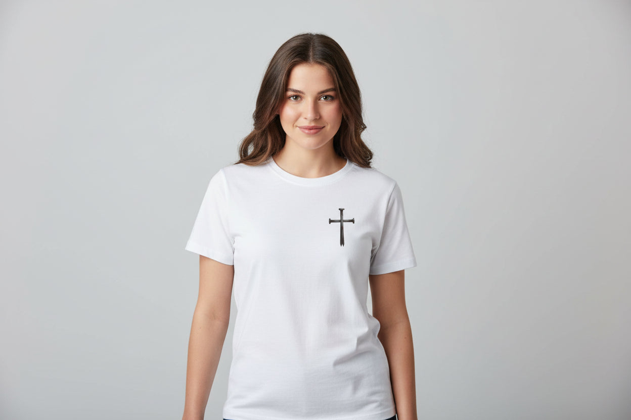 Faith Over Fear Christian T-Shirt with Cross White