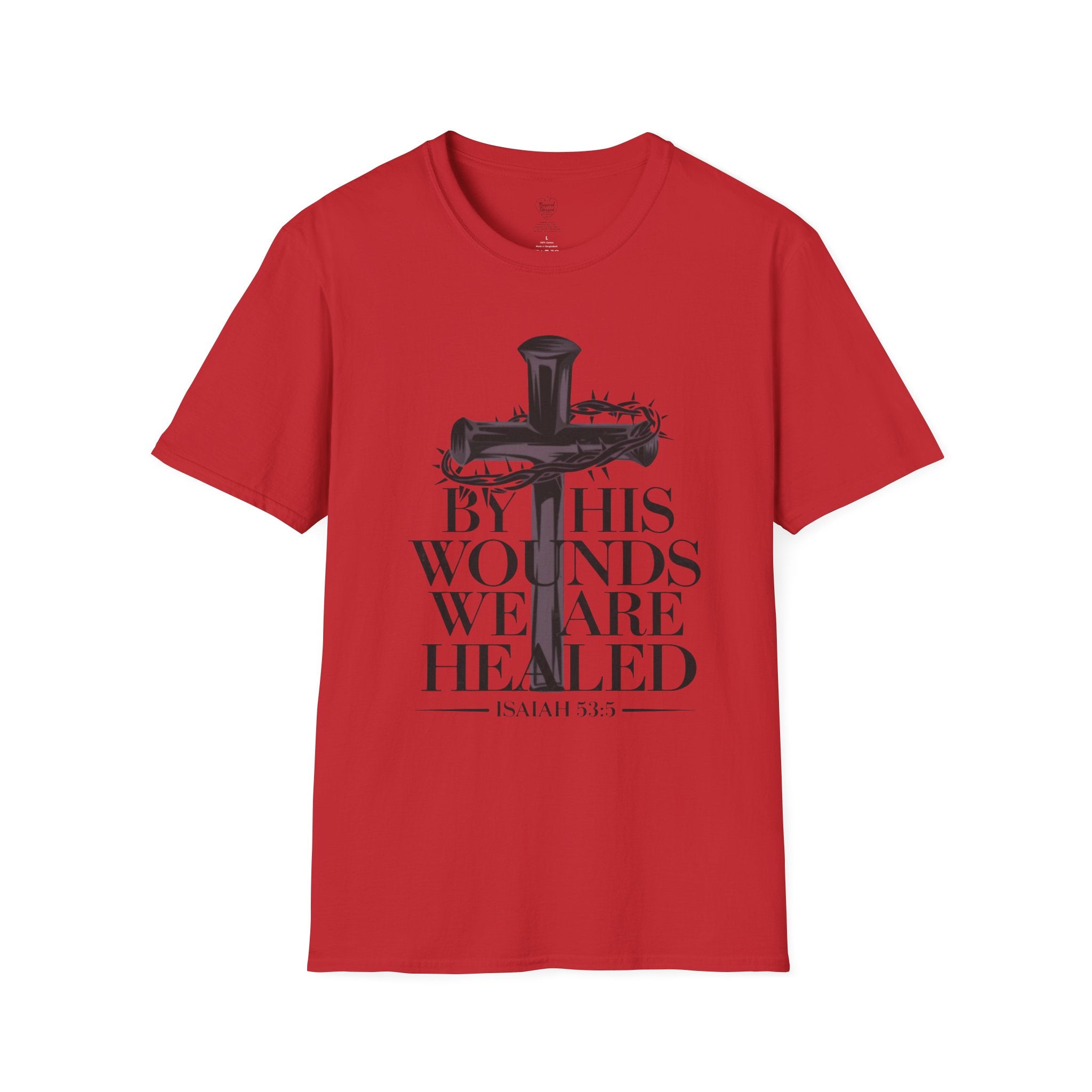 Isaiah 'By His Wounds We Are Healed' Cross T-Shirt Red