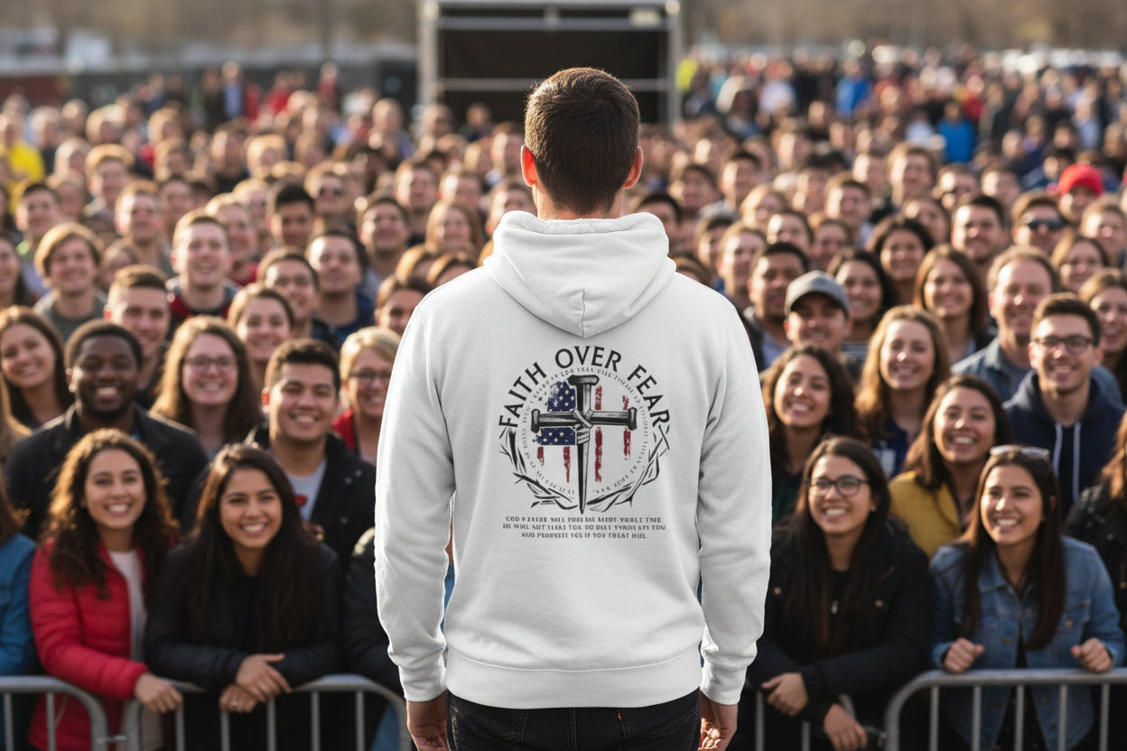 Faith Over Fear Hoodie Tee — Christian Cross Long Sleeve Hoodie Tee