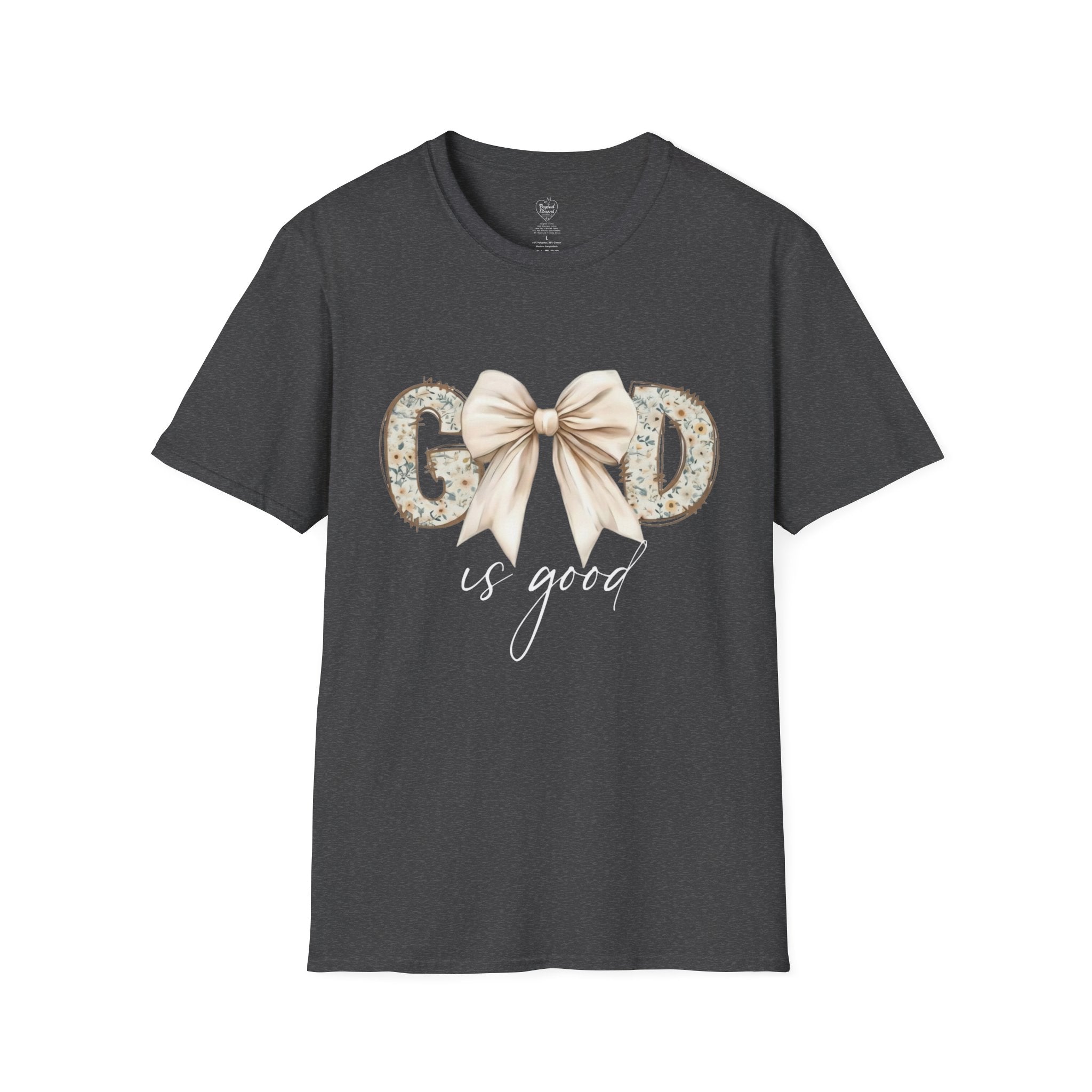 God Is Good Christian T‑Shirt – Floral Bow Faith Tee for Women Dark Heather