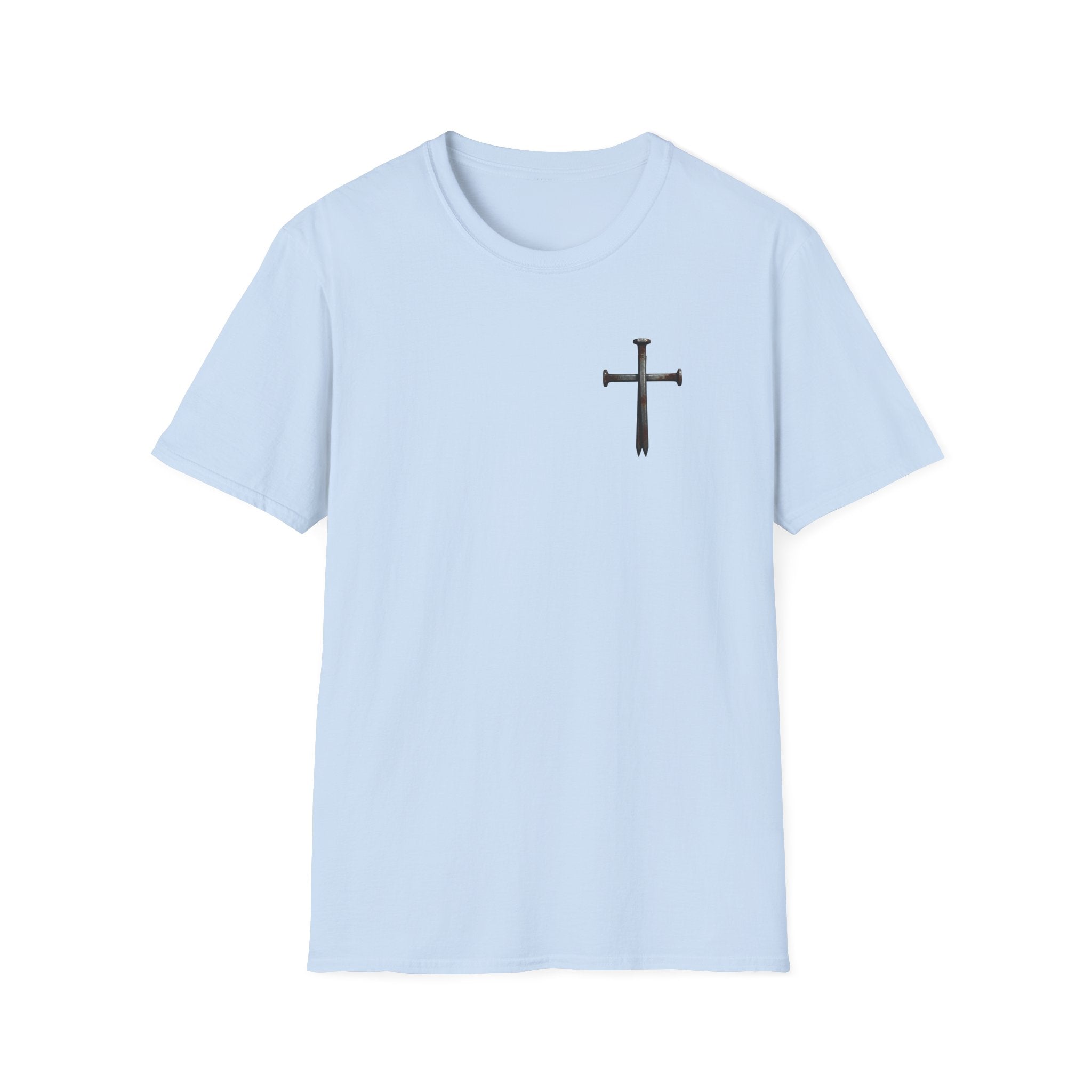 Faith Over Fear Christian T-Shirt with Cross Light Blue