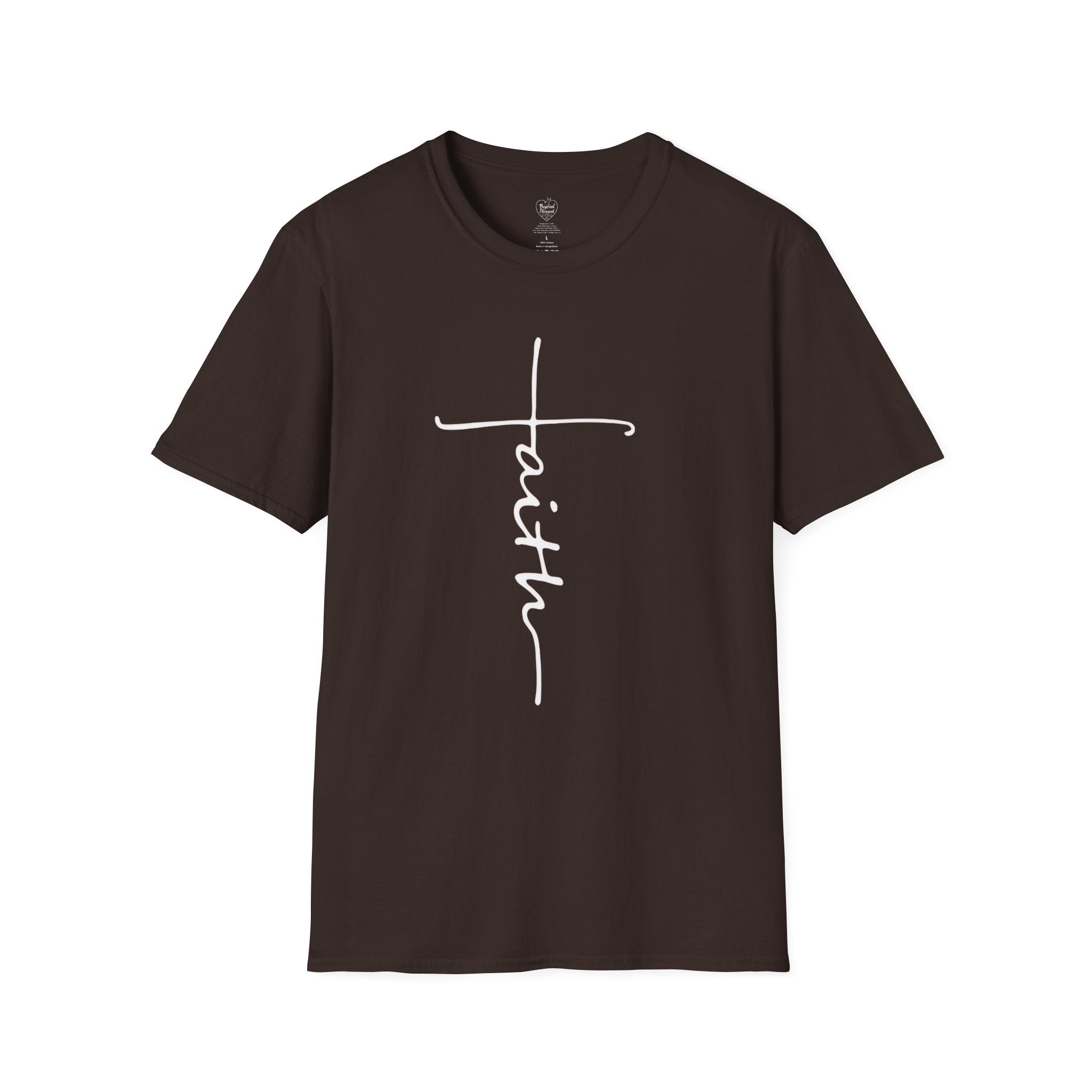 Cursive Faith Christian T‑Shirt – Minimalist Vertical Scripture Tee Dark Chocolate
