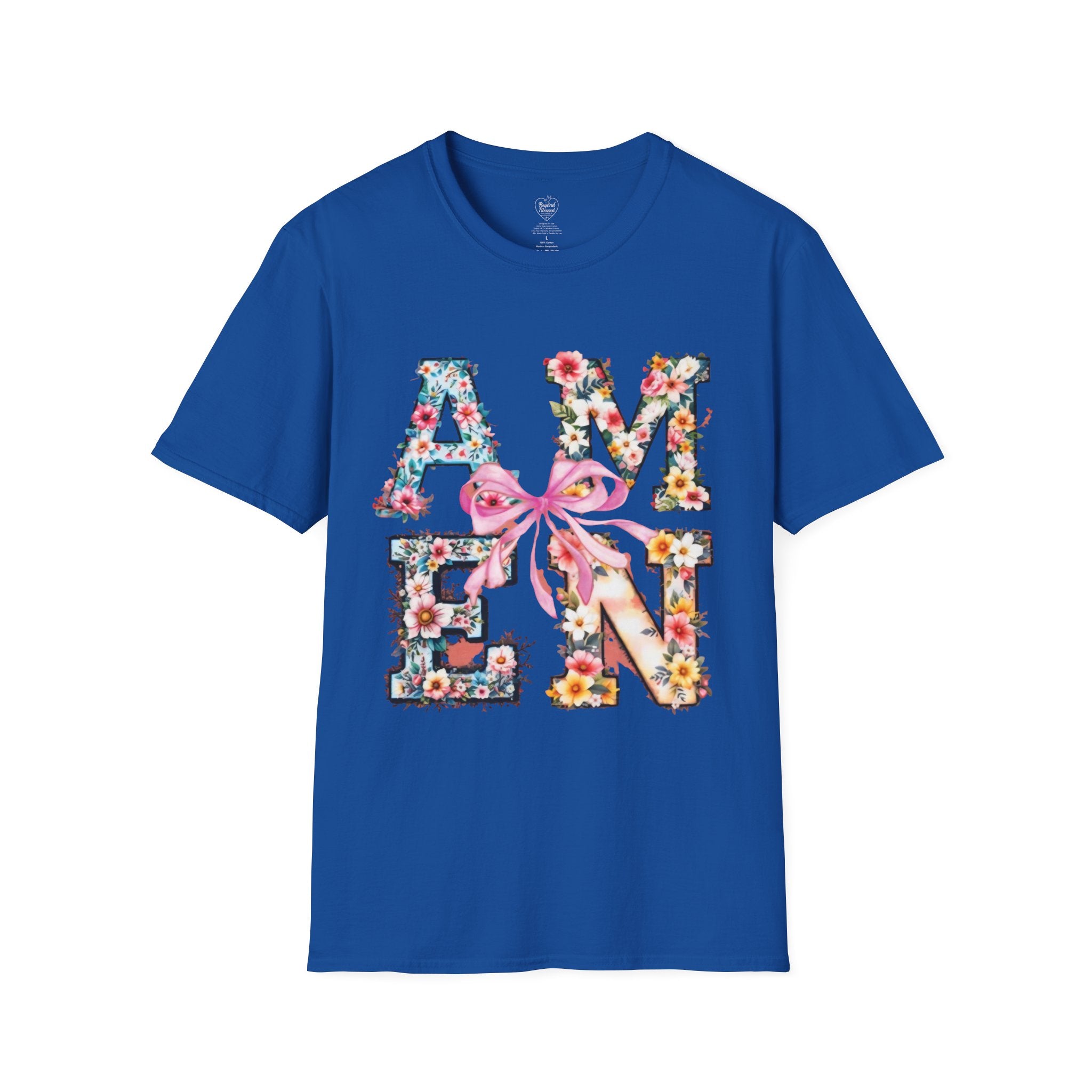 Amen Patchwork Flower Jesus T-Shirt Royal