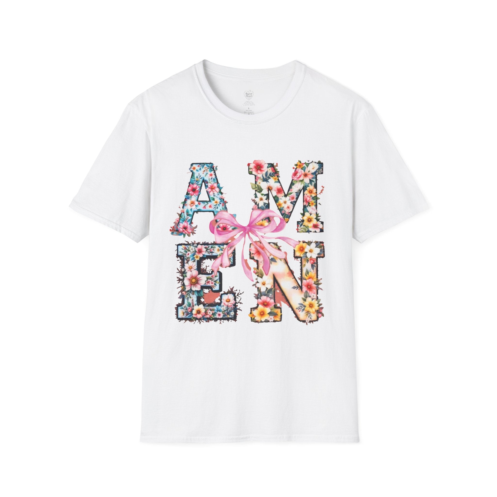Amen Patchwork Flower Jesus T-Shirt White