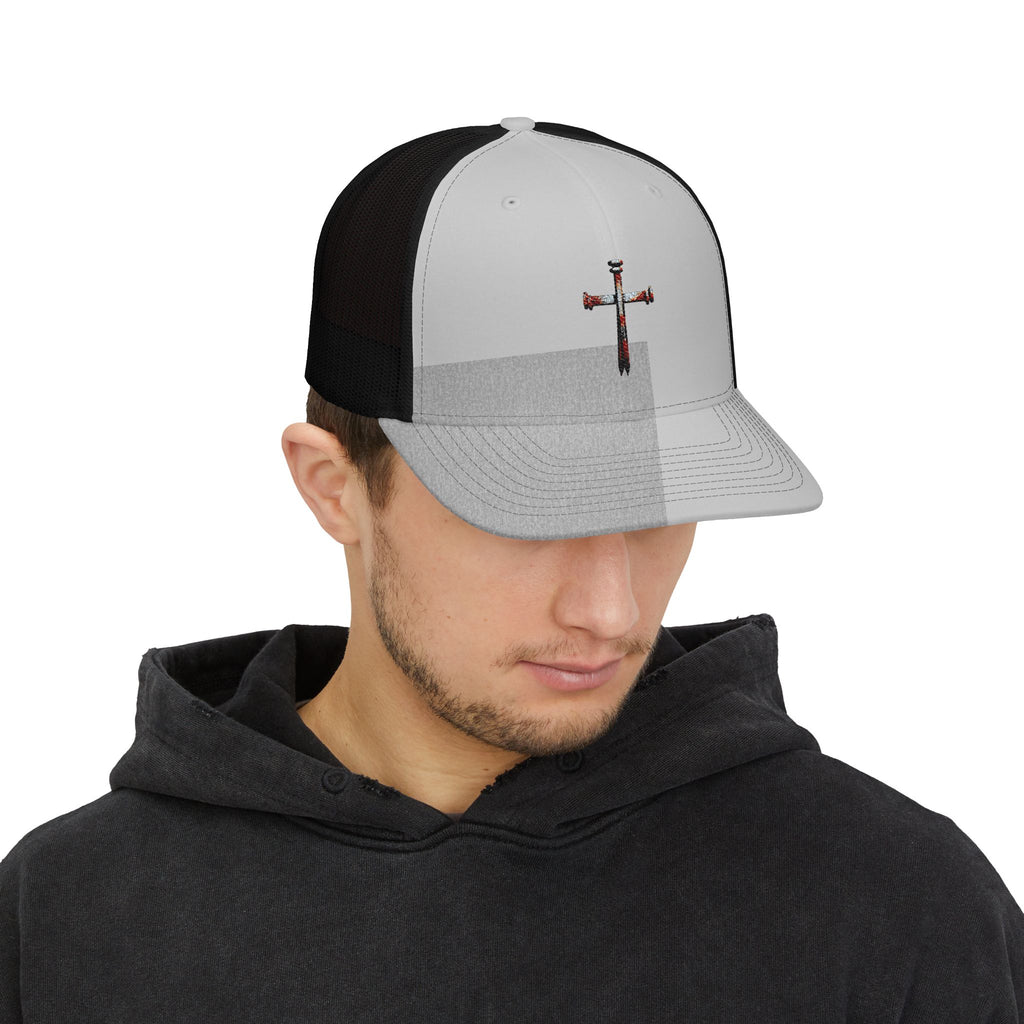 Nail Cross Embroidered Trucker Hat — Christian Snapback Cap