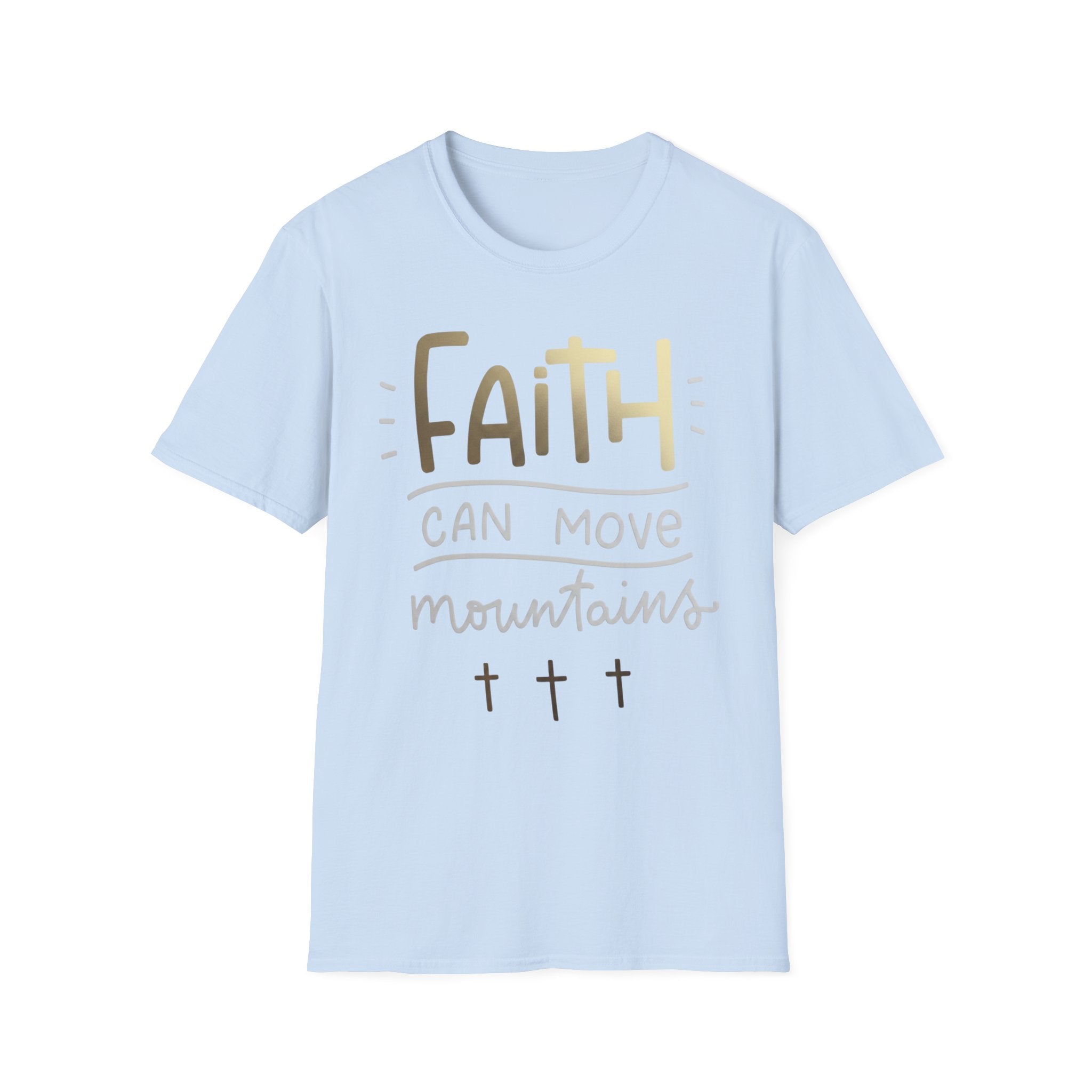 Faith Can Move Mountains T‑Shirt | Christian Scripture Tee Matthew 17:20 Light Blue