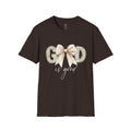 God Is Good Christian T‑Shirt – Floral Bow Faith Tee for Women Dark Chocolate
