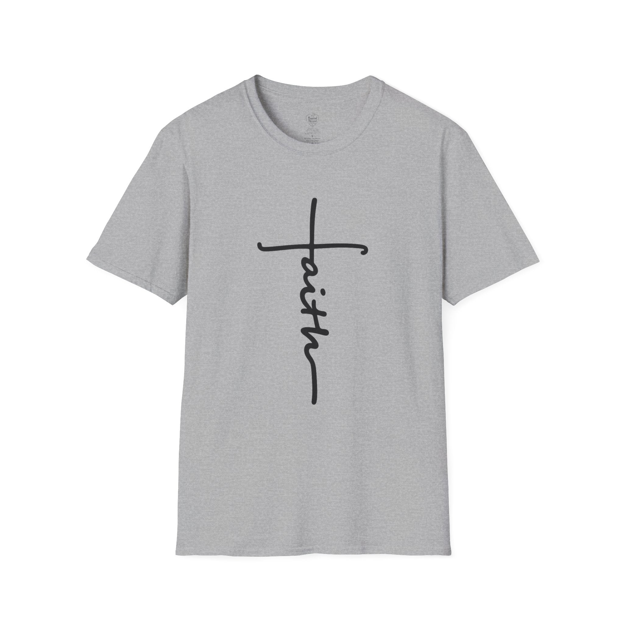 Cursive Faith Christian T‑Shirt – Minimalist Vertical Scripture Tee Sport Grey