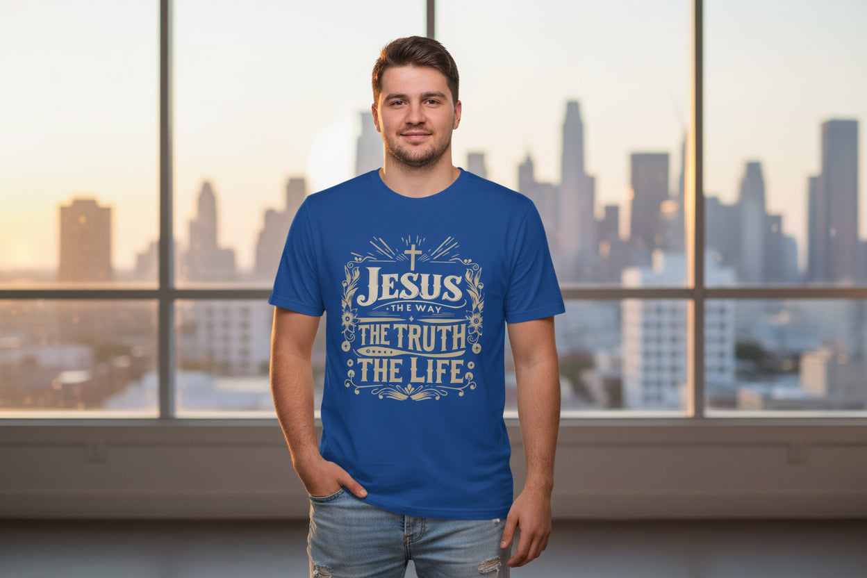 Christian T-Shirt — "Jesus the Way the Truth the Life" Faith Tee Royal