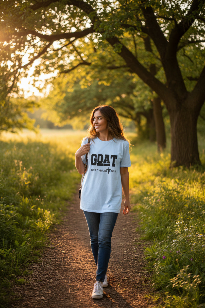 GOAT "God Over All Things" Christian T-Shirt Light Blue