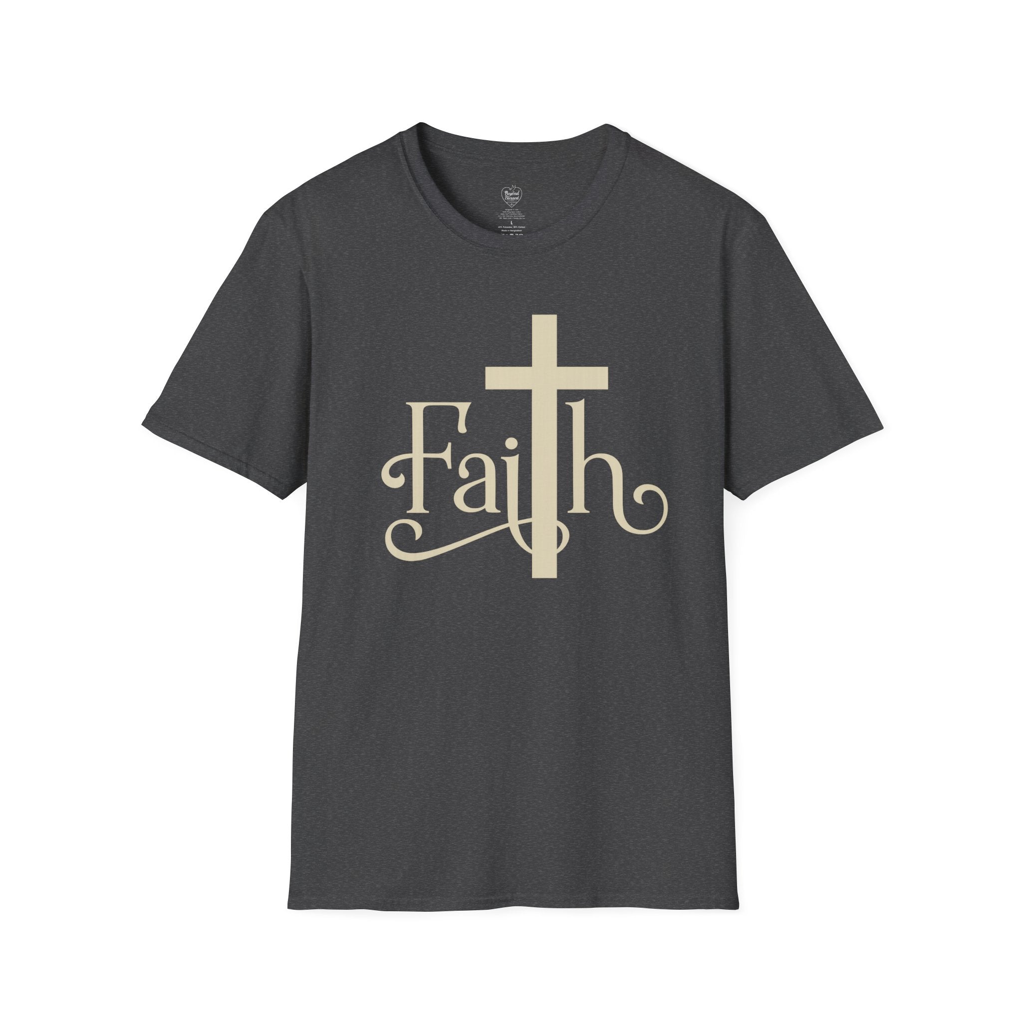 Faith Cross T-Shirt — Elegant Christian Inspirational Tee Dark Heather