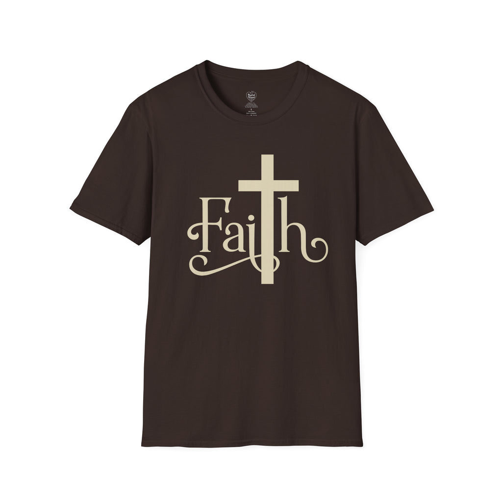 Faith Cross T-Shirt — Elegant Christian Inspirational Tee Dark Chocolate