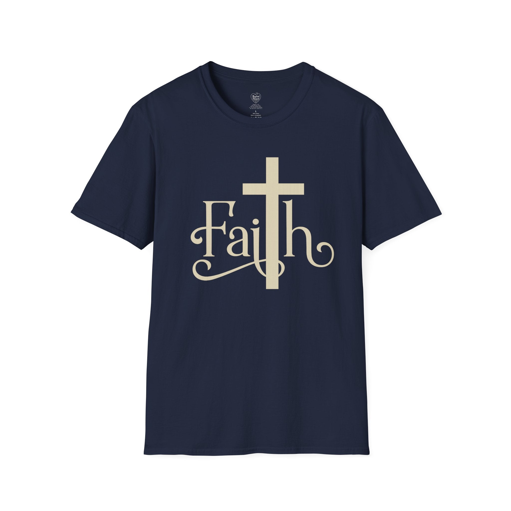 Faith Cross T-Shirt — Elegant Christian Inspirational Tee Navy