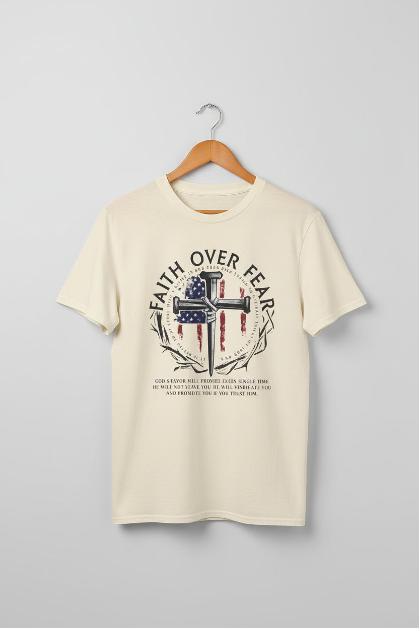 Faith Over Fear Christian T-Shirt with Cross
