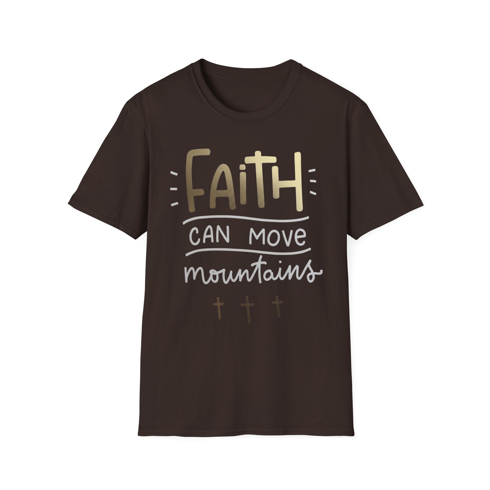 Faith Can Move Mountains T‑Shirt | Christian Scripture Tee Matthew 17:20 Dark Chocolate