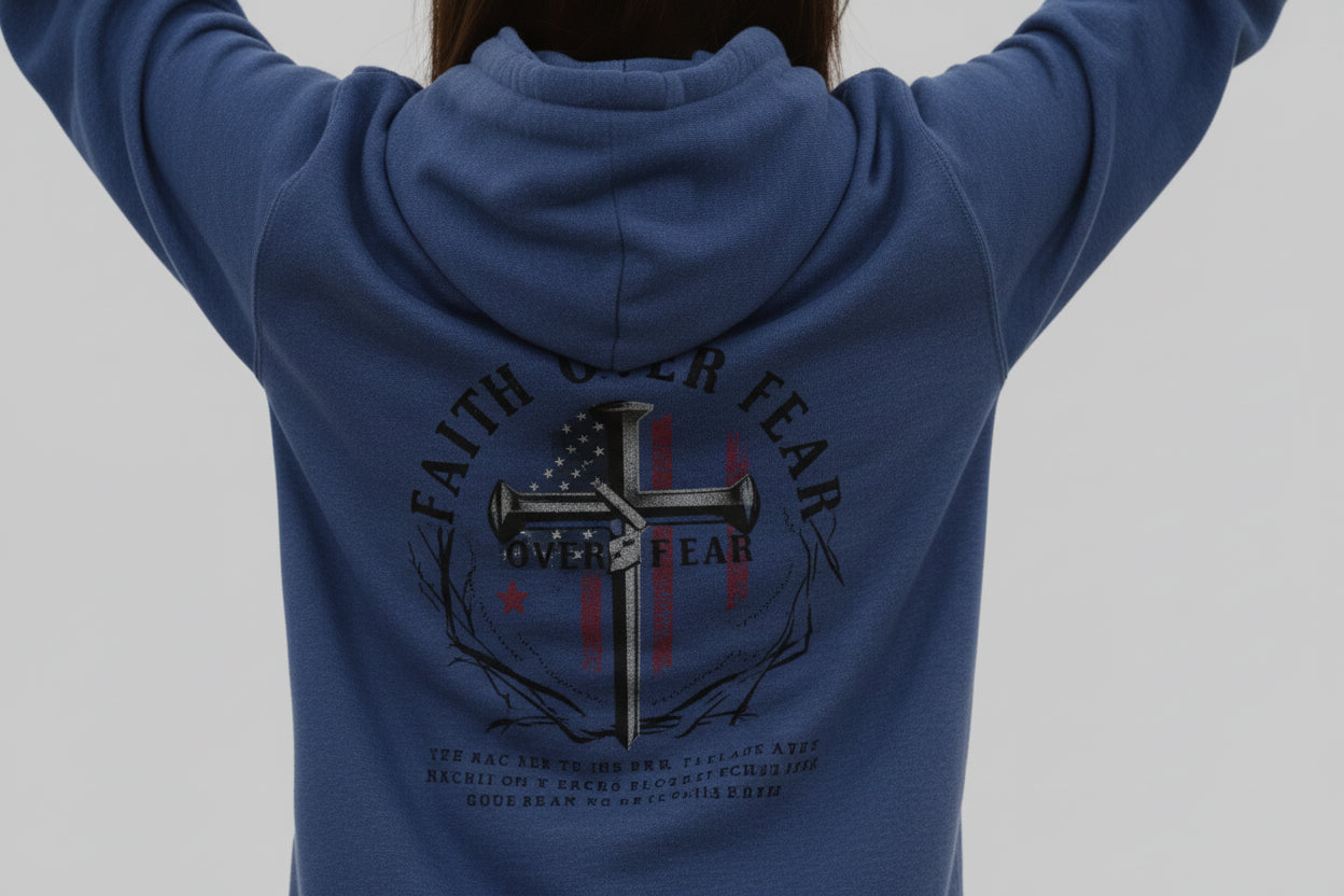 Faith Over Fear Hoodie Tee — Christian Cross Long Sleeve Hoodie Tee