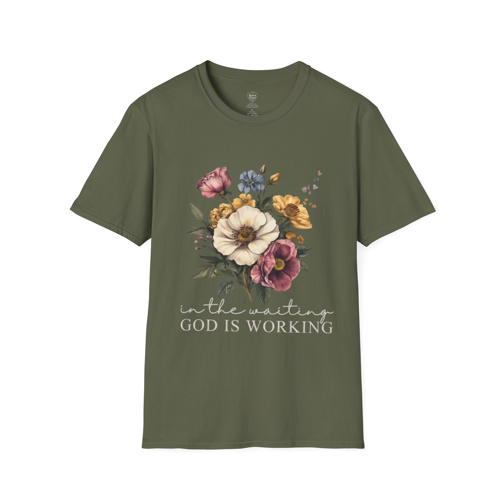 Christian T-Shirt — In the Waiting: God Is Working Military Green