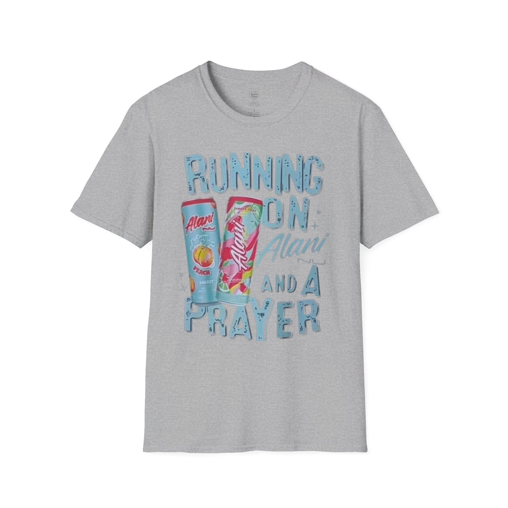 Christian T-Shirt — "Running on an Alani and a Prayer" Sport Grey