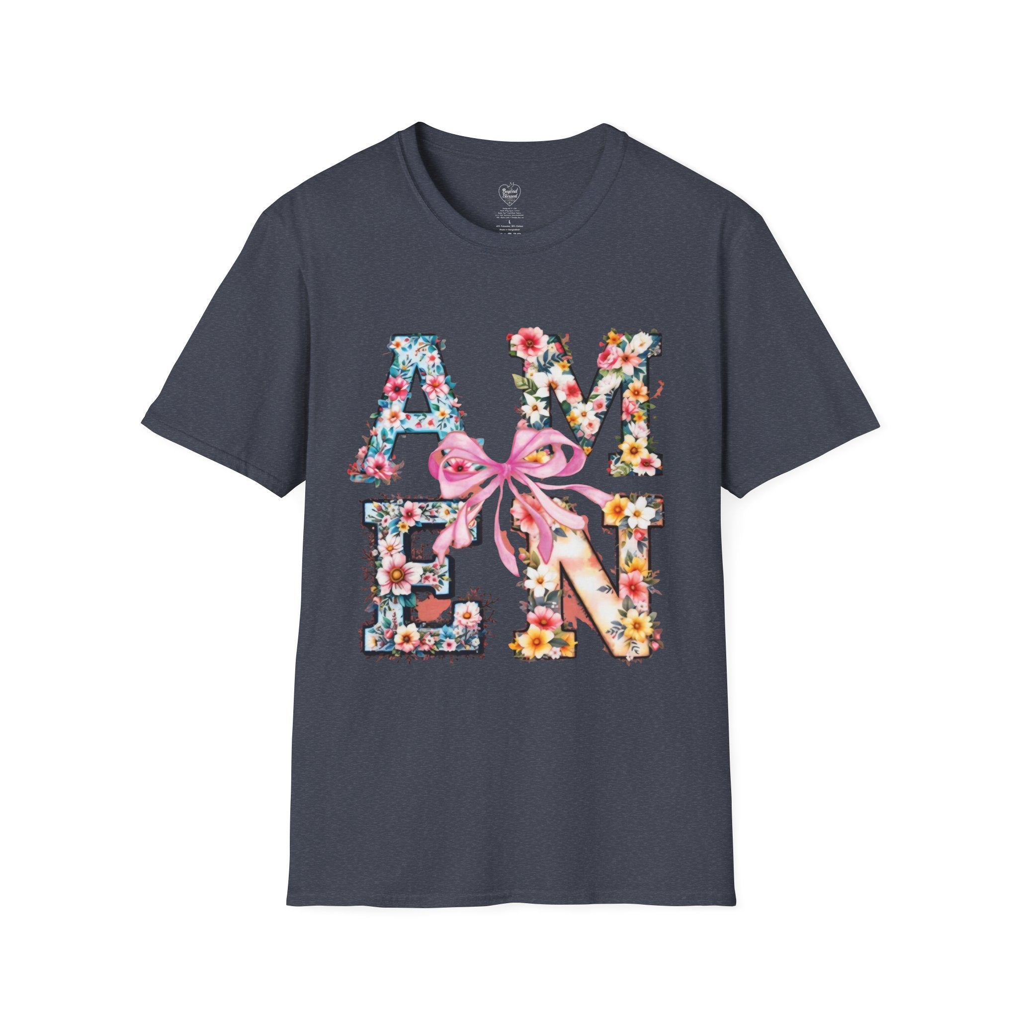 Amen Patchwork Flower Jesus T-Shirt Heather Navy
