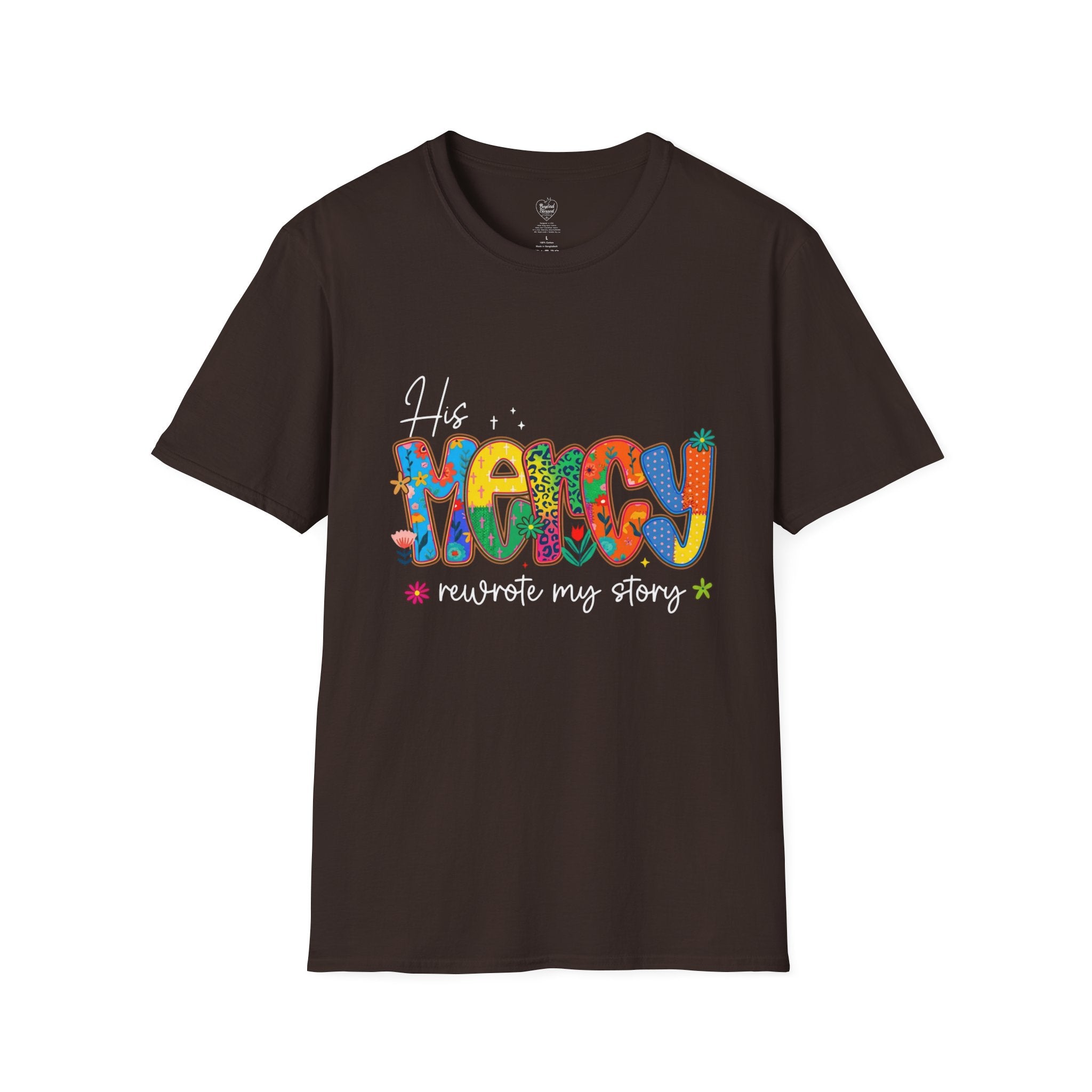 His Mercy Rewrote My Story T-Shirt — Christian Faith Tee Dark Chocolate