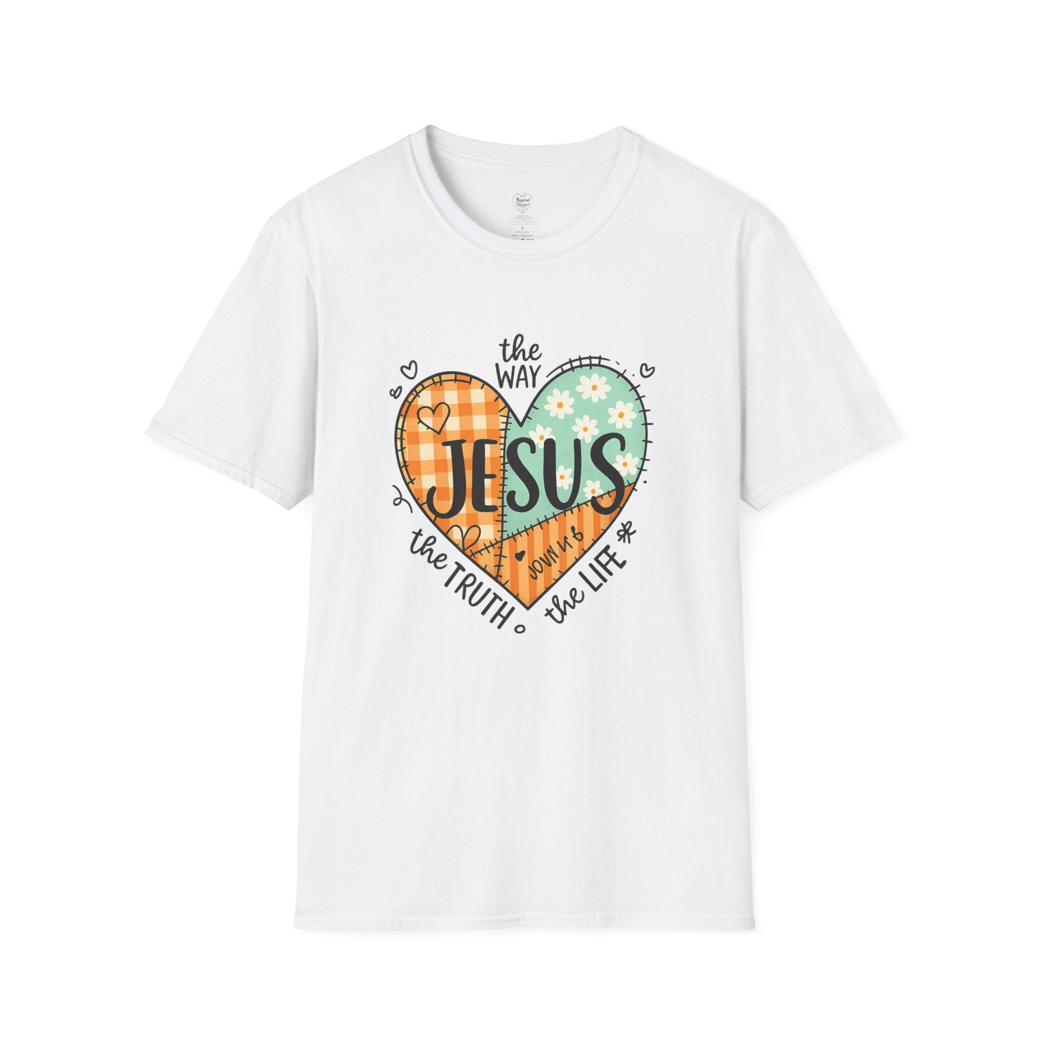 Jesus "The Way, The Truth, The Life" Patchwork Heart T-Shirt White