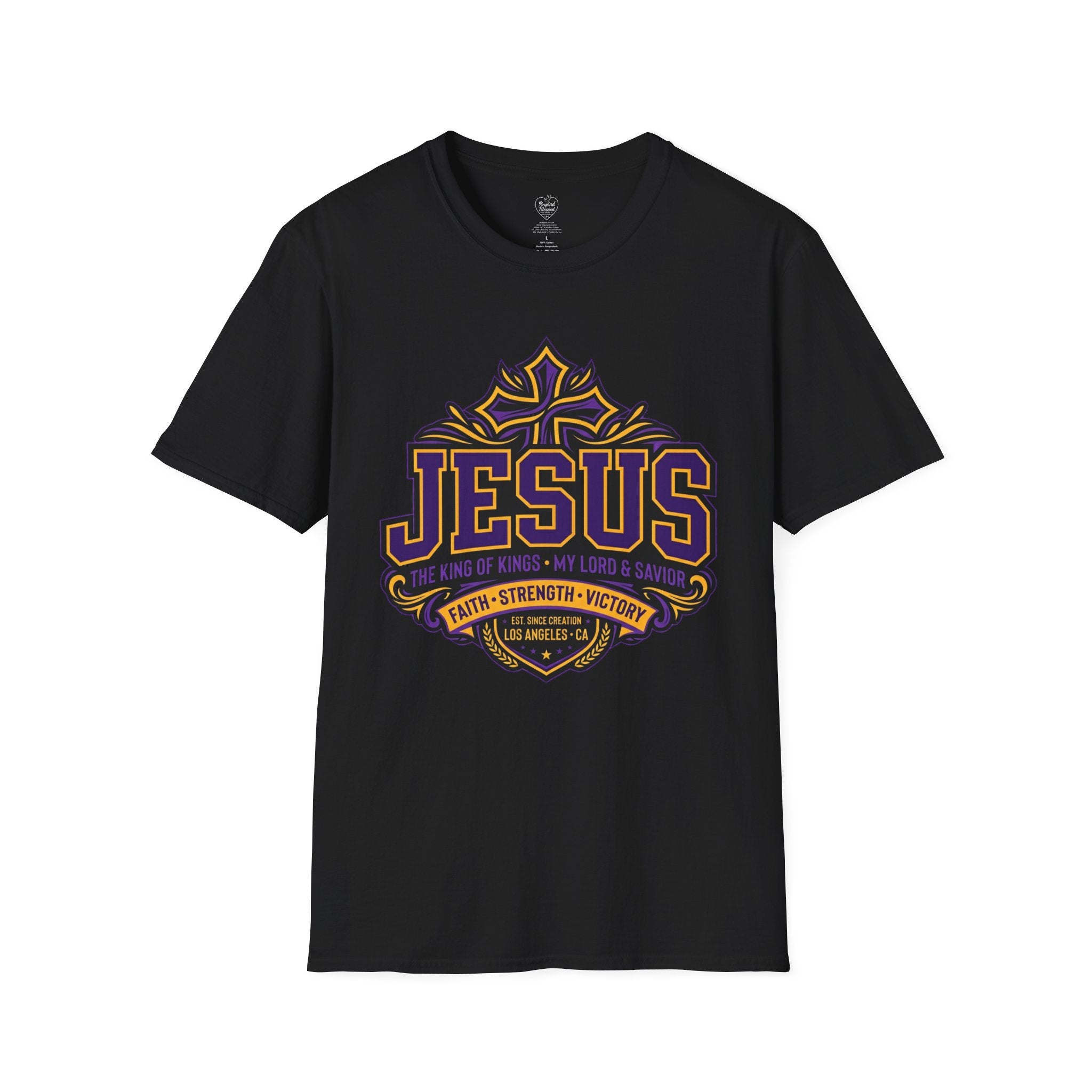 Jesus Christian T-Shirt — Purple & Gold Faith Tee Black