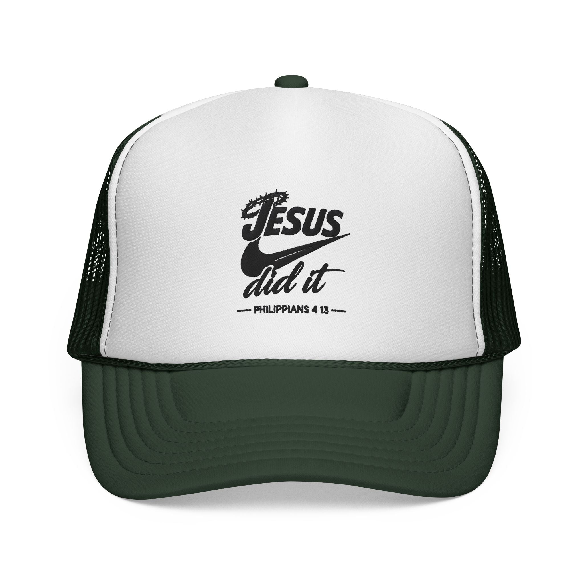 Jesus Did It Embroidered Trucker Cap — Christian Snapback Hat