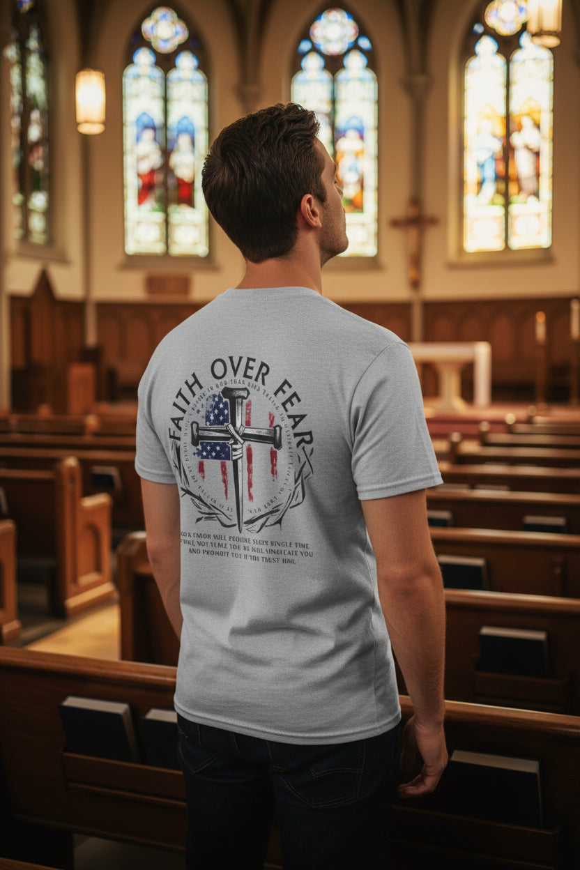 Faith Over Fear Christian T-Shirt with Cross