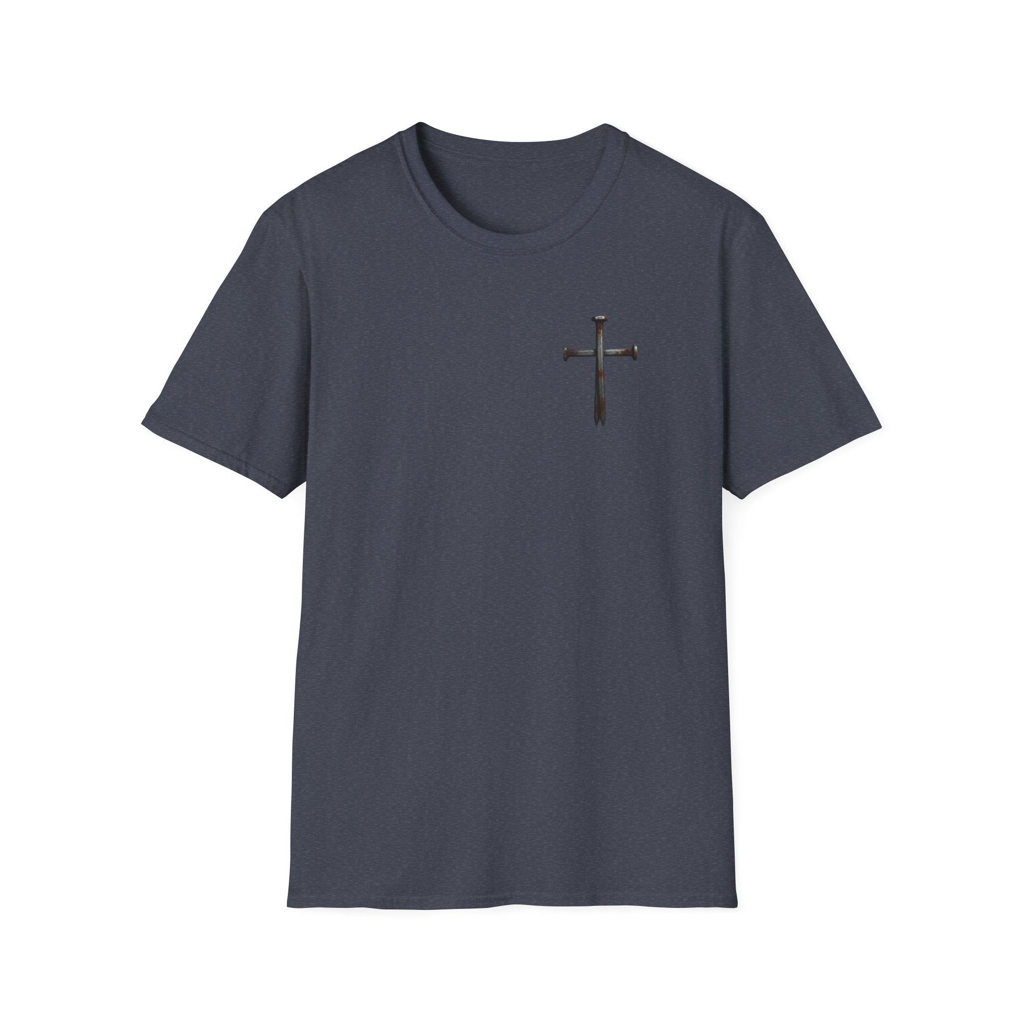 Faith Over Fear Christian T-Shirt with Cross Heather Navy