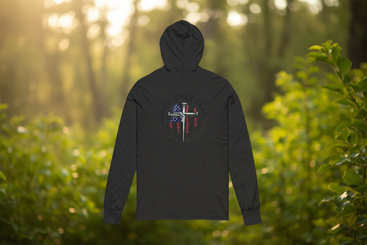 Faith Over Fear Hoodie Tee — Christian Cross Long Sleeve Hoodie Tee
