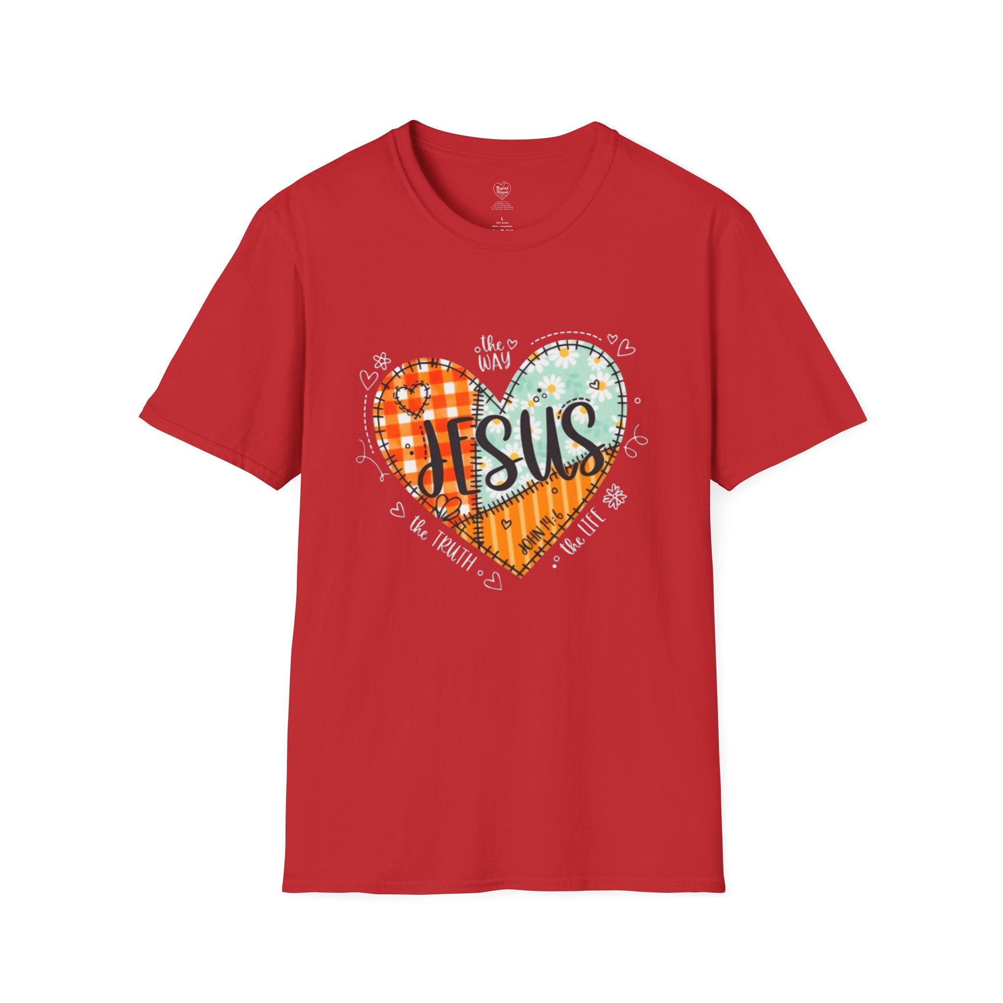 Jesus "The Way, The Truth, The Life" Patchwork Heart T-Shirt Red