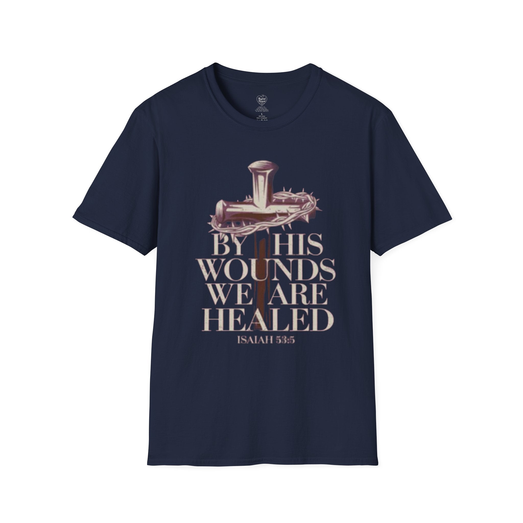 Isaiah 'By His Wounds We Are Healed' Cross T-Shirt Navy
