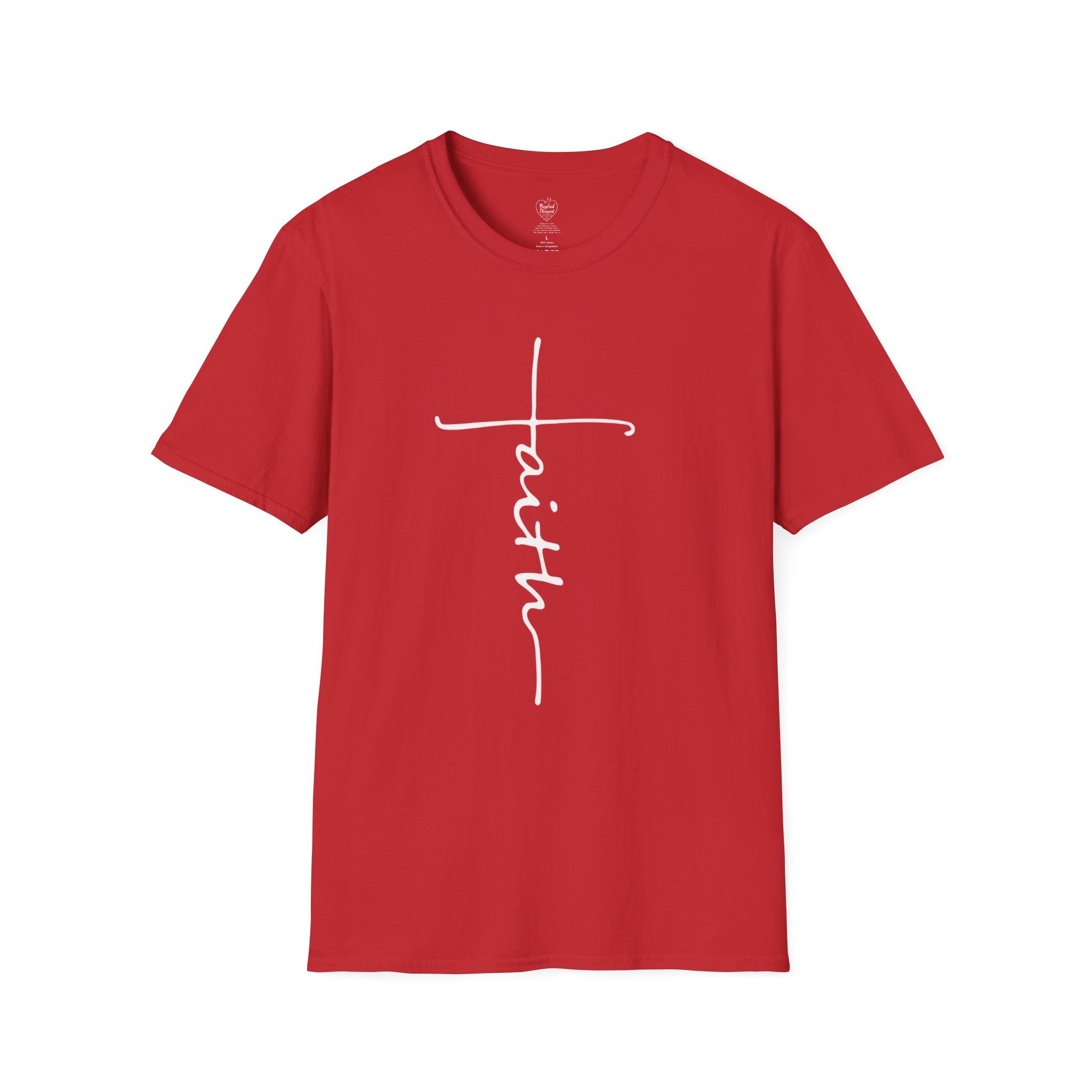 Cursive Faith Christian T‑Shirt – Minimalist Vertical Scripture Tee Red