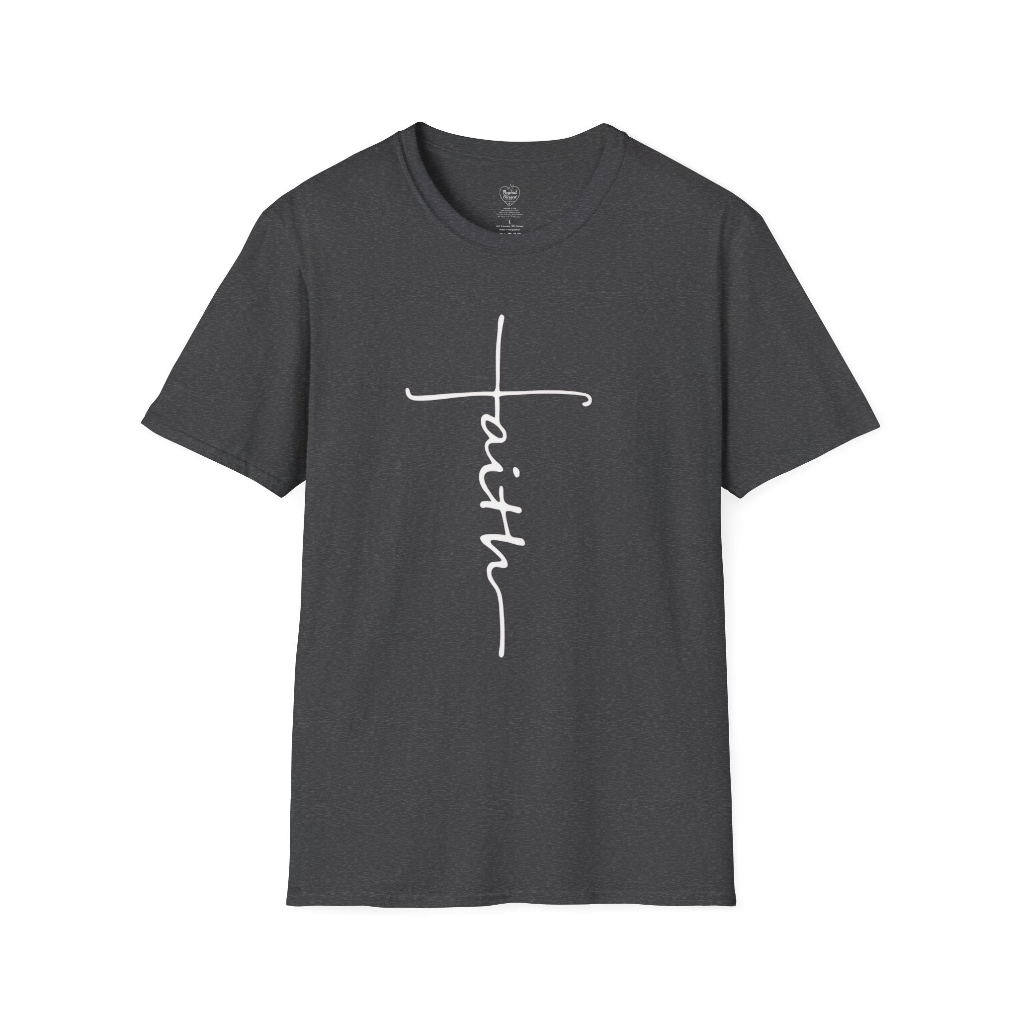 Cursive Faith Christian T‑Shirt – Minimalist Vertical Scripture Tee Dark Heather