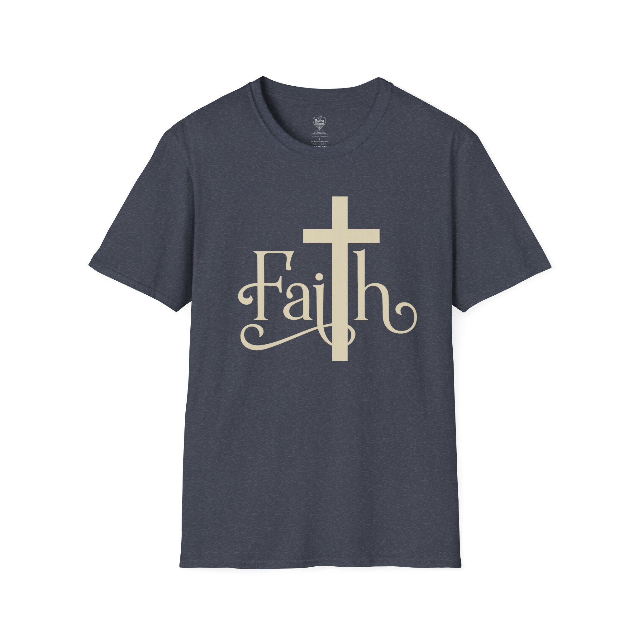 Faith Cross T-Shirt — Elegant Christian Inspirational Tee Heather Navy