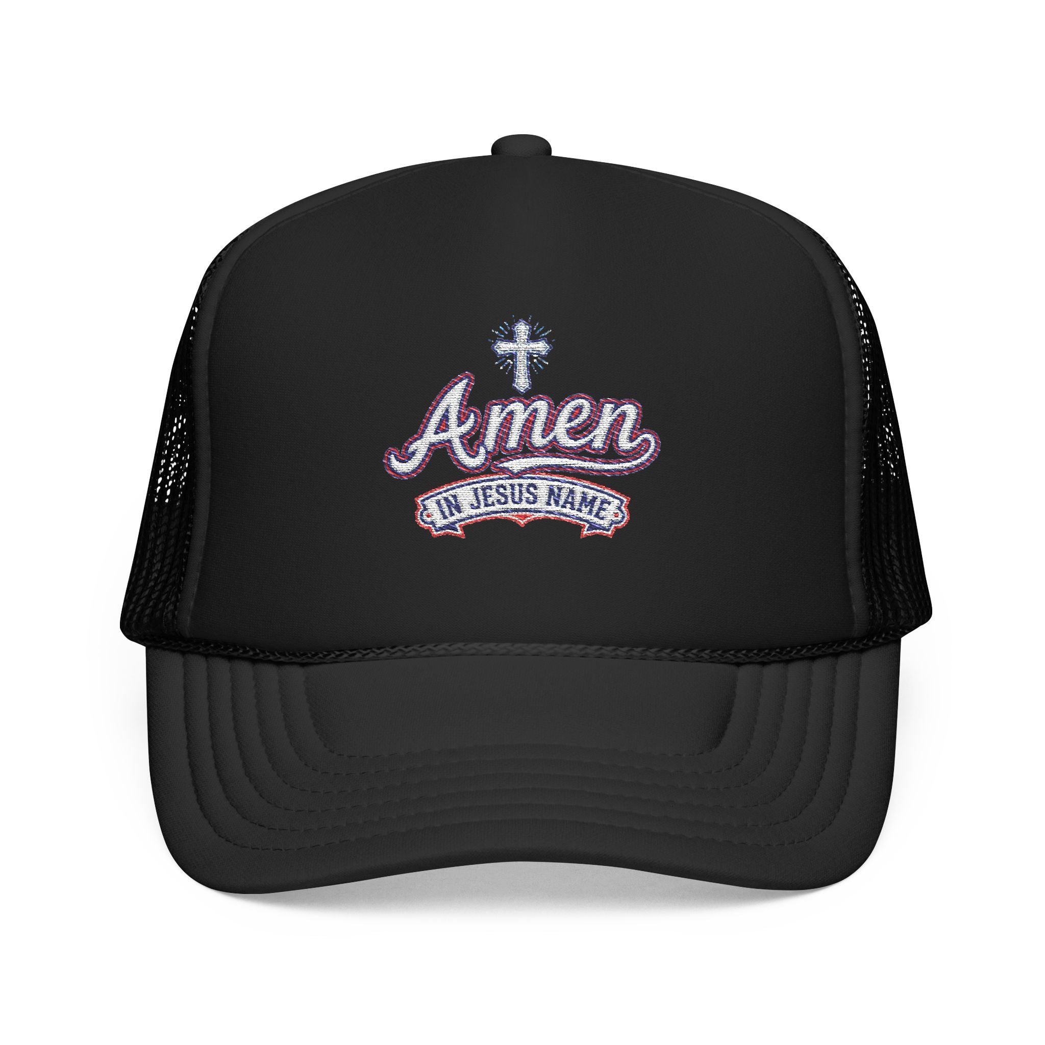 Amen 'In Jesus Name' Embroidered Trucker Hat — Atlanta A. Snapback